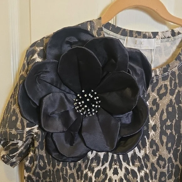 Elegant Leopard Print Blouse with Black Floral Detail - Picture 2 of 10
